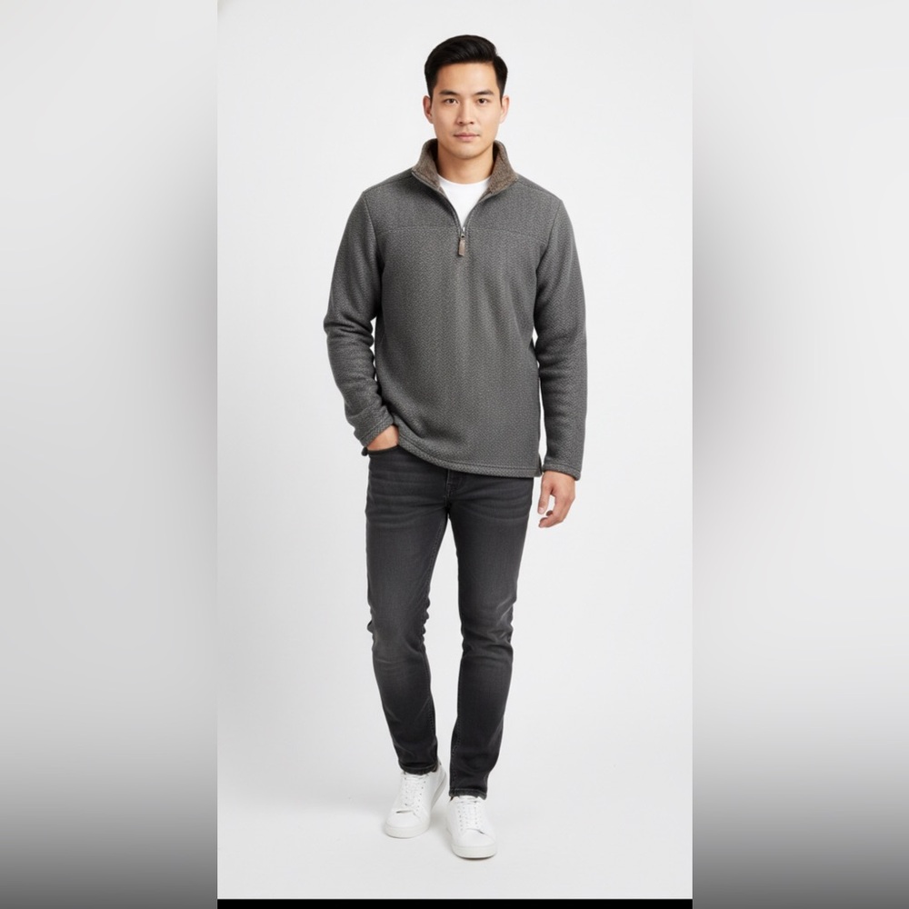 London Fog Charcoal Herringbone Fleece‎ Jacket